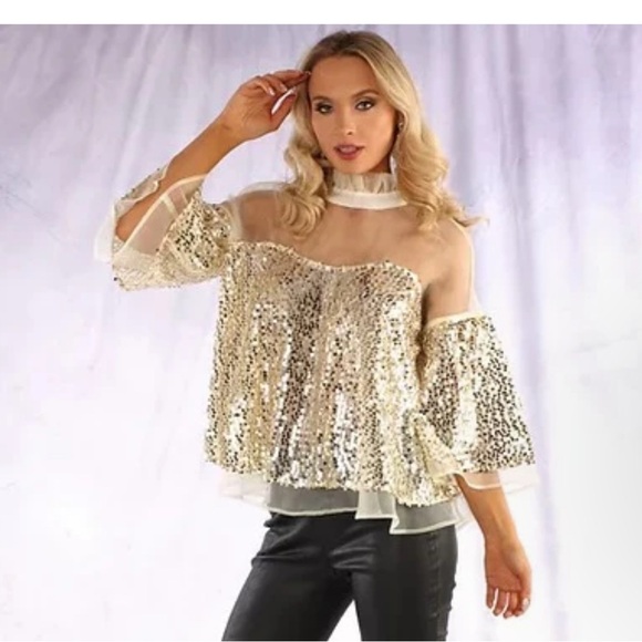 For her Elegant Gold Sequin Women's Top size M - Picture 1 of 11
